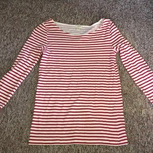 J crew quarter length sleeved red striped shirt